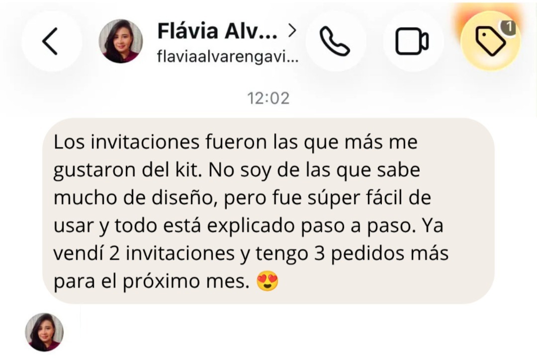 Testimonio de clienta 2 sobre el kit de invitaciones digitales